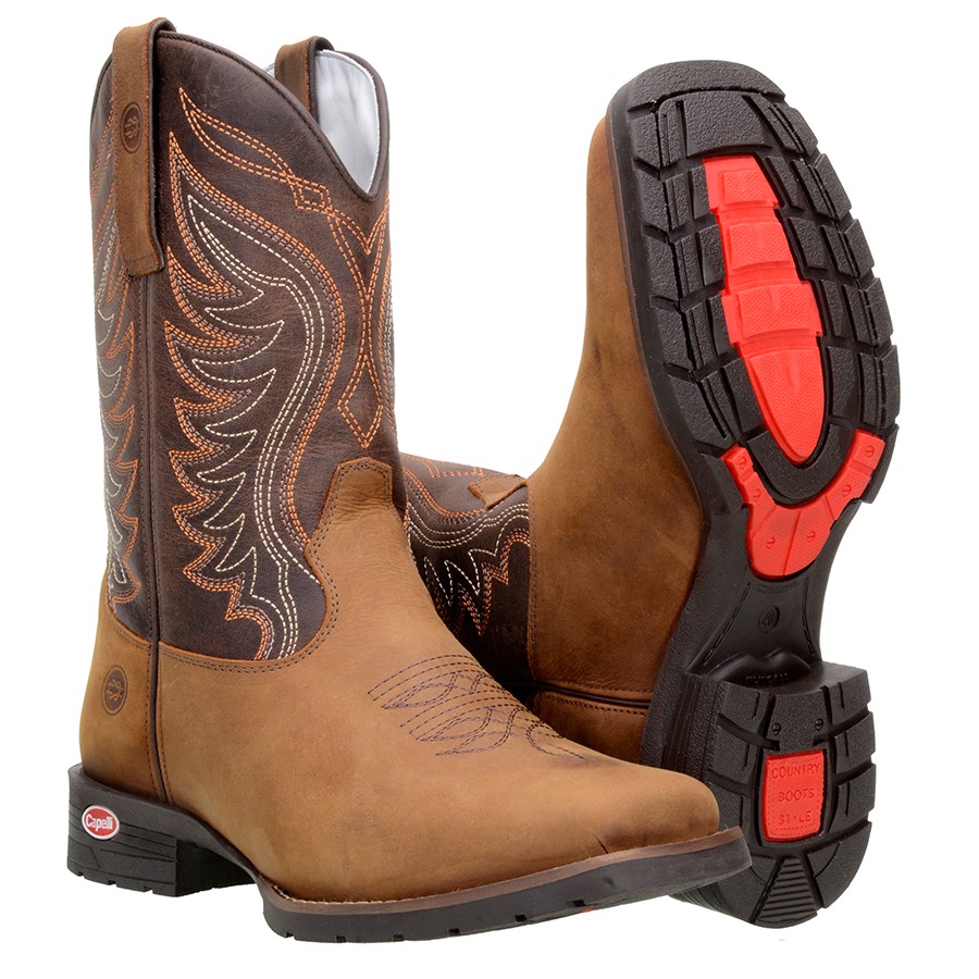 Bota Cano Medio Masculina Em Couro Legitimo Bico Quadrado Bordados no Cano Original Capelli Boots