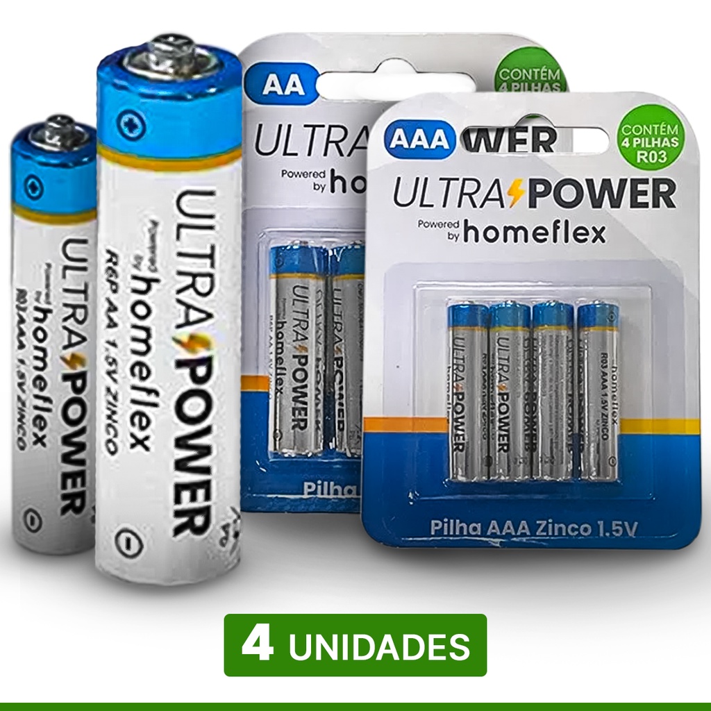 Pilha AA Comum Cartela Com 4 Unidades Pilha Palito Zinco Homeflex