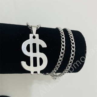 Corrente de pingente cifrão prata aço inoxidável hip hop 1X1 4MM