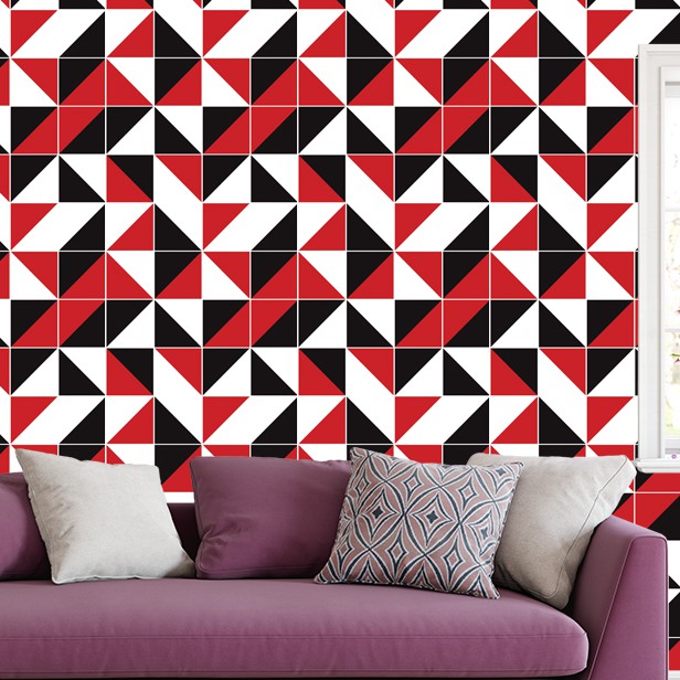 Papel de Parede Adesivo Geométrico Preto Vermelho e Branco Vinilico Autocolante em Oferta na Shopee