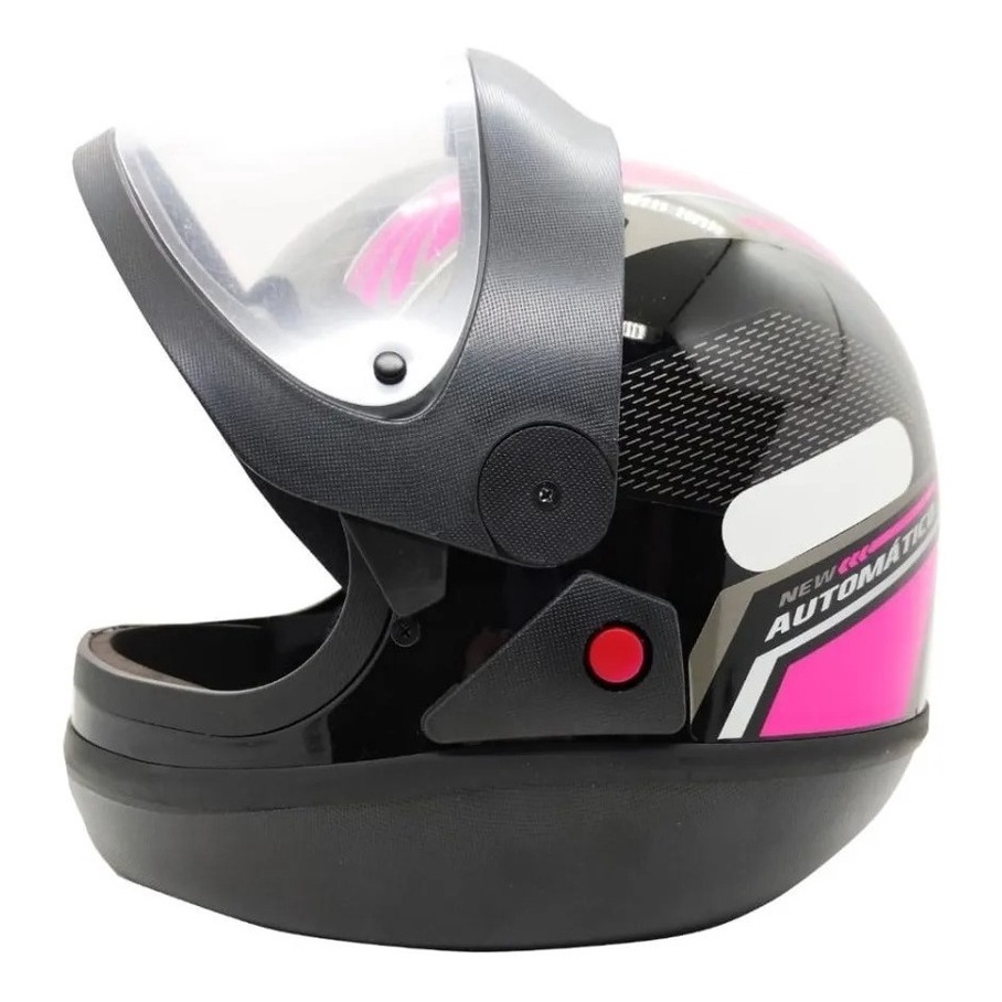 Capacete Moto Feminino Automático Ebf San Marino Bolt Preto Rosa C/ Viseira Automática C/ Selo Inmetro