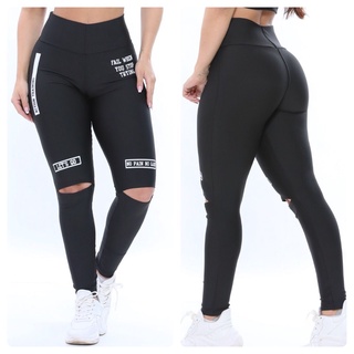 Calça Leg Legging Fitness Levanta Bumbum Corte Vazado no Joelho