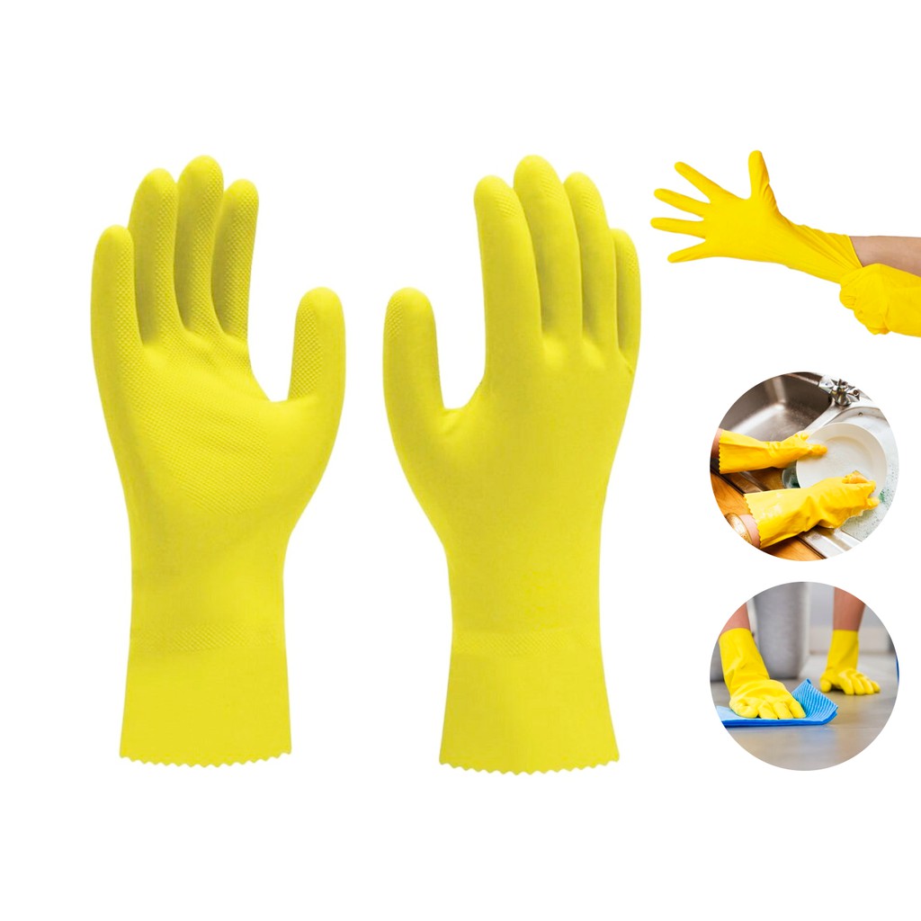 Par De Luva Latex Amarelo Multiuso Para Proteção E Segurança Das Mãos Super Resistente