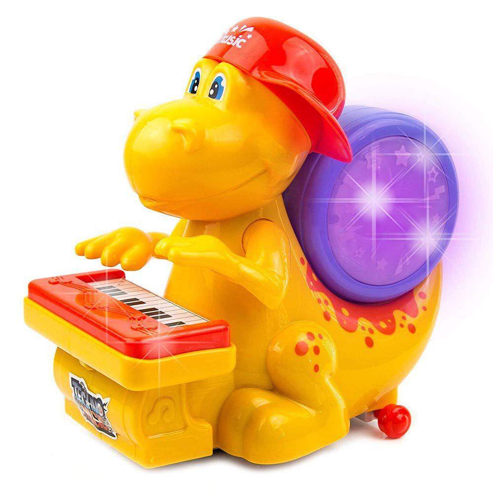 Gooyo Baby Dinosaur Animals Brinquedos Musicais Eletrônicos para Bebês com Tambor Musical e Piano, Luz LED Piscando, Som e Brinquedo de Ação Bump n Go para Crianças/Bebês/Crianças