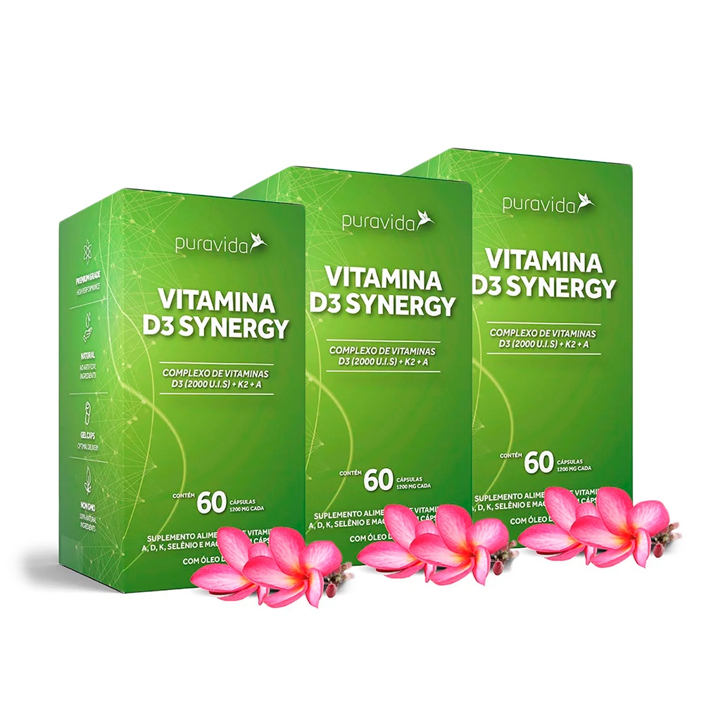 Kit 3 Unidades Vitamina D3 Synergy (60 Capsulas) - Pura Vida