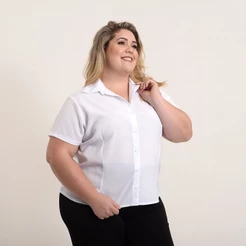 camisete preta e branca camisa social feminina manga curta gabardine passa fácil direto da fábrica