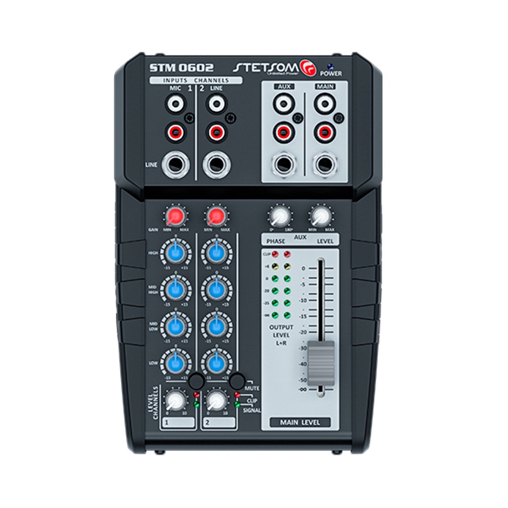 Mesa de Som Automotivo Stetsom STM0602 2 Canais 12V Equalizador de 4 bandas Auxliar RCA P10 - Audio