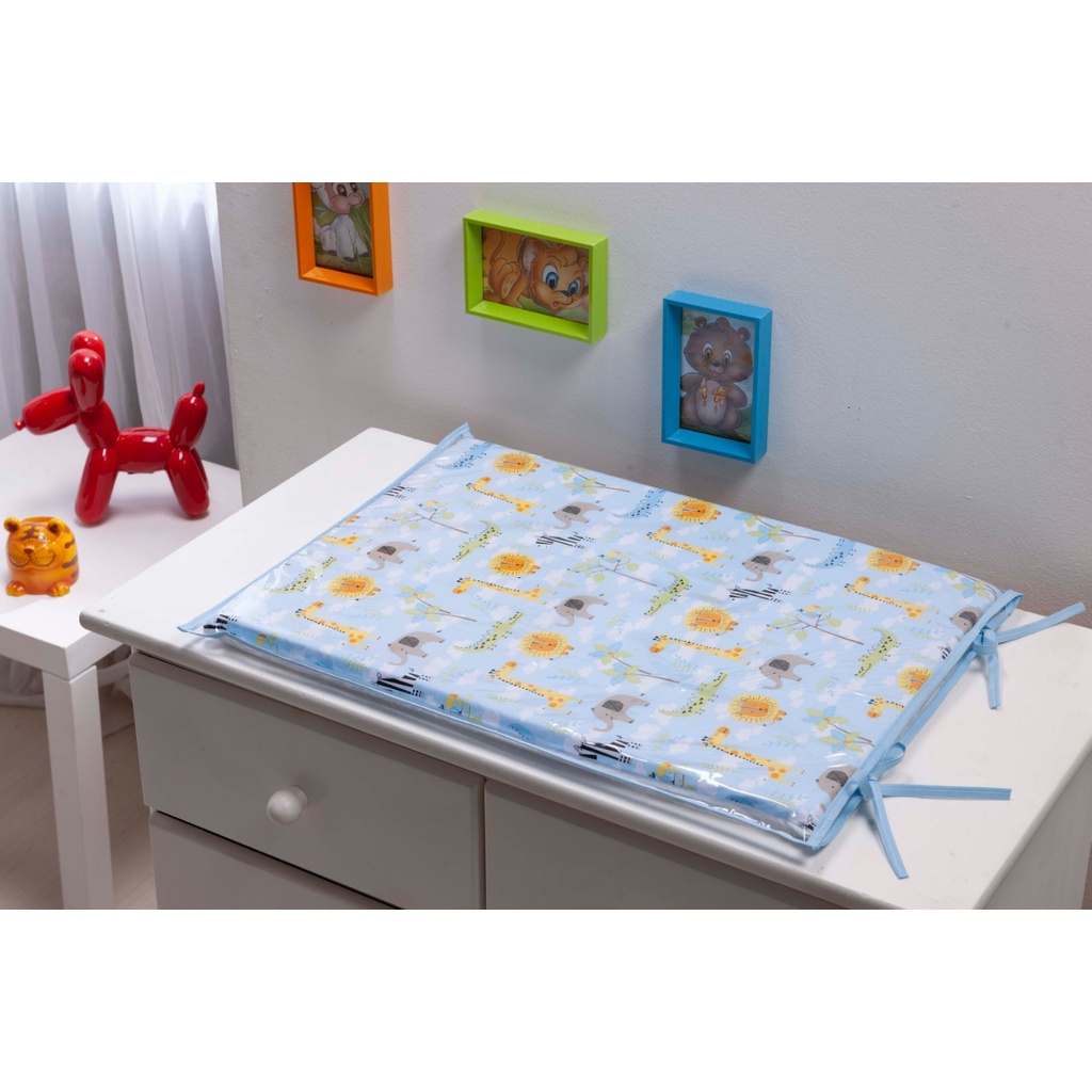 Trocador de Fraldas para Comoda de bebê Safari Azul bebe Amarelo Trocador para comoda de bebe menino Bichinhos Azul Bebe Selva