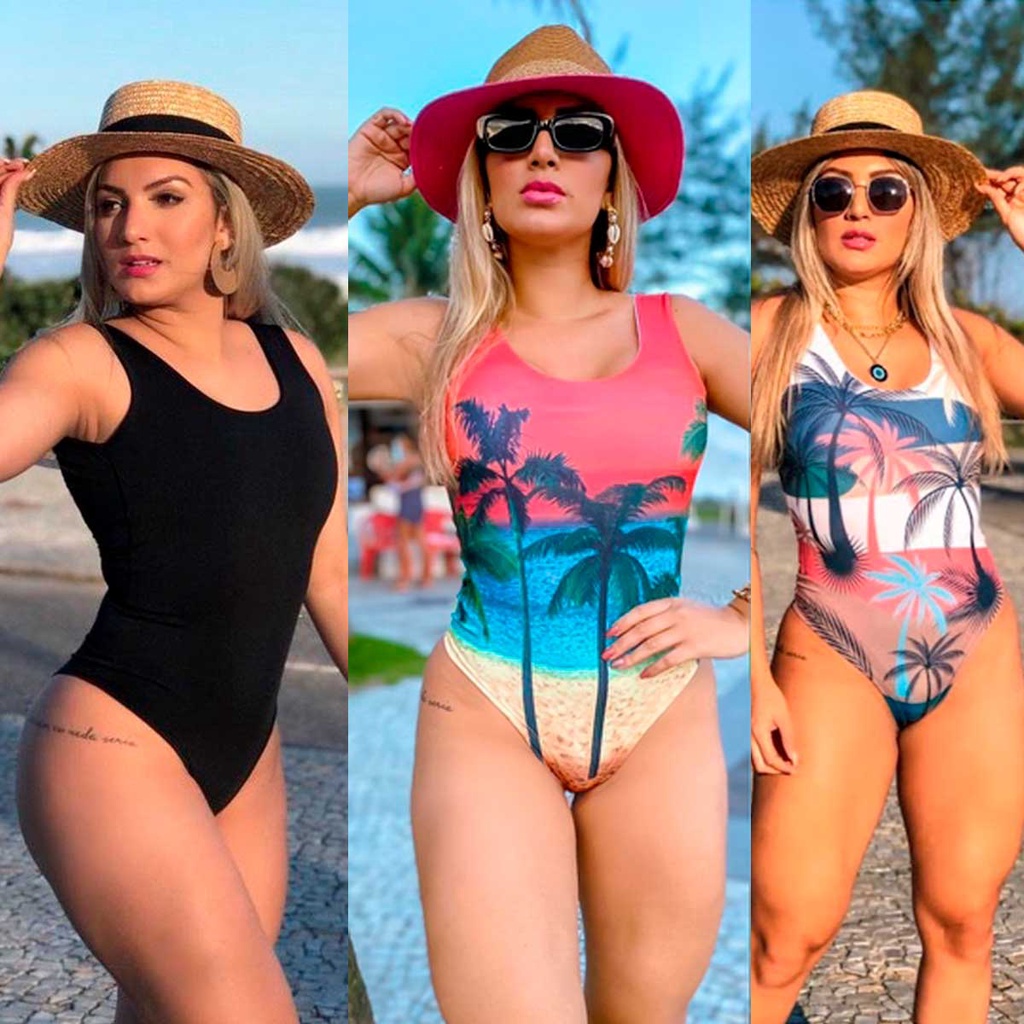 Body Maiô Feminino Regata Cavado Costa U Com Elástico Liso Estampado Maio Moda Praia Verão