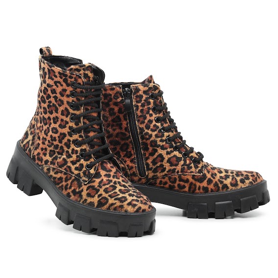 Bota de Onça Coturno Blogueira Tratorado Feminino Sola Tratorada Plataforma Original