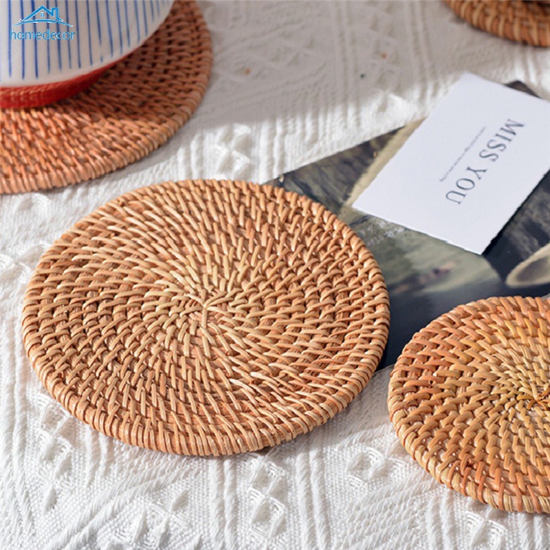 Jogo Americano De Tecido De Vime Redondo Para Mesa / Isolamento Coasters / Item De Mesa Antiderrapante