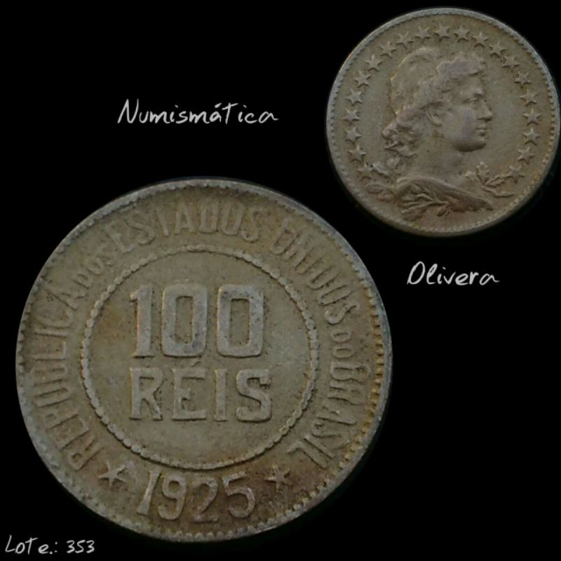 L.: 0195 - Moeda antiga Brasil 100 réis 1925.