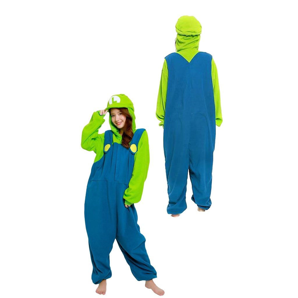 Pijama Luigi Macacão Adulto Promoção Kigurumi Luigi Nintendo Super Mario
