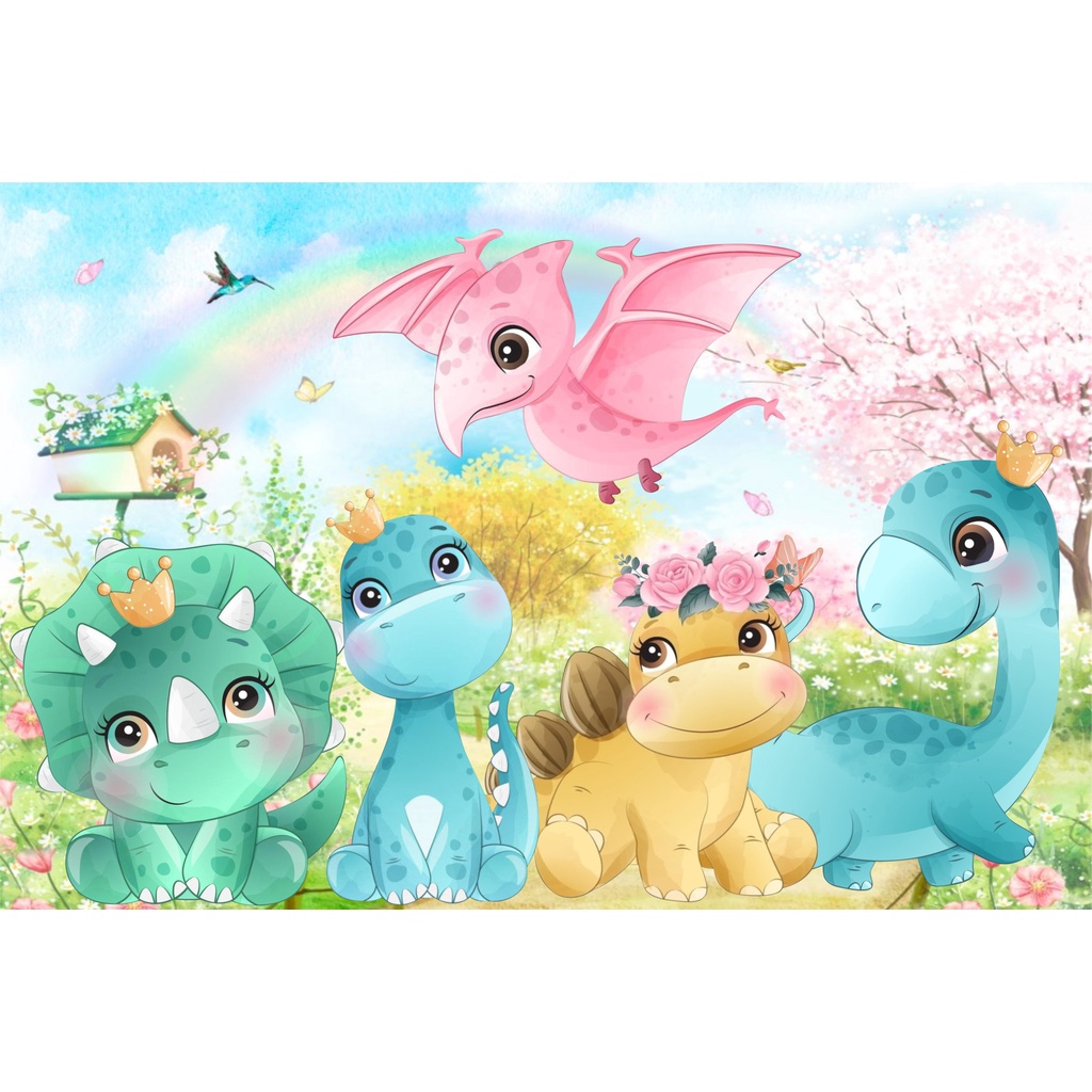 Painel De Festa Lona DINOSSAURO AQUARELA MENINA Lindo | Shopee Brasil