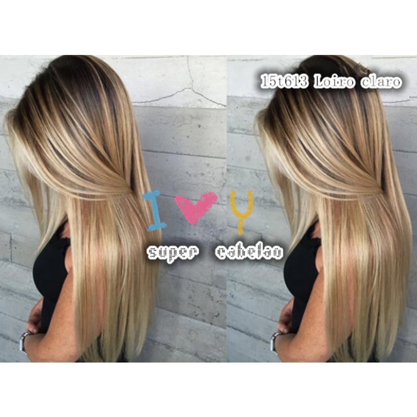 Cabelo aplique tic tac cor 15t613 loiro perola Liso ombre hair mechas perolado 80cm 160gramas promocao