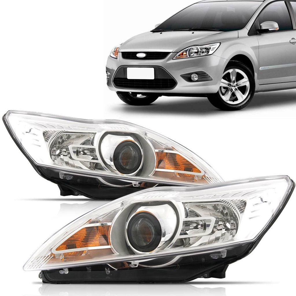 Par Farol Focus 2009 2010 2011 2012 2013 Foco Duplo Cromado Com Projetor Direcional em Oferta na Shopee