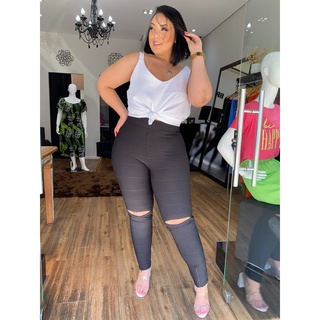 Calça Leg Bandagem Feminina Rasgo joelho Moda Feminina Plus Size do 44 ao 60