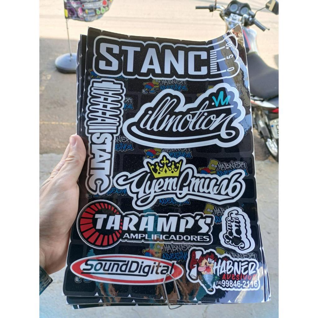 Cartela de Adesivos para Carro Moto Bicicleta Tuning Stickers Carro Rebaixado