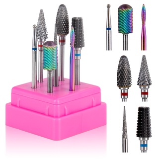 Kit 7 Unidade Broca Tungstênio Profissional Unha Gel Porcelana Nail Drill Bit