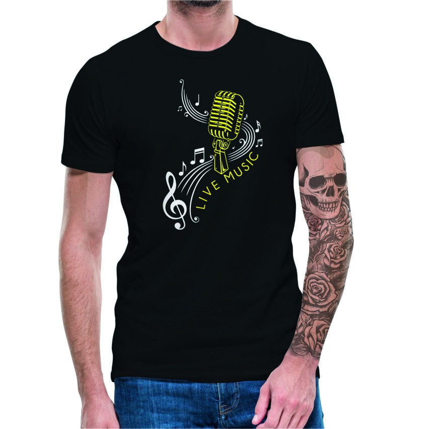 Camiseta Musico Camisa Nota Clave Musical Microfone Artístico Algodão Varias Cores