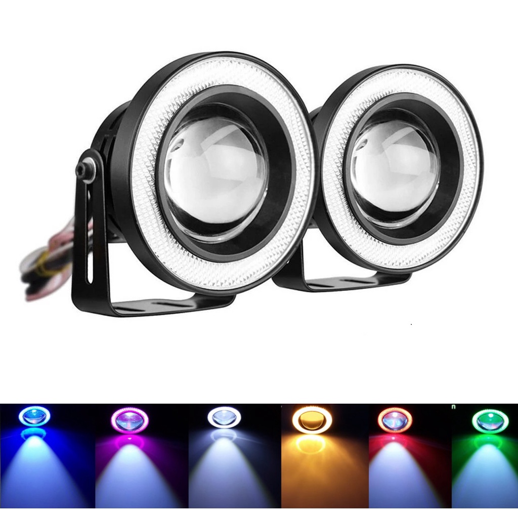 2pçs 12V COB LED DRL Luzes De Direção Branco Azul Rosa Amarelo Verde Anjo Olhos Lâmpada De Nevoeiro 2.5" 3.0" 3.5"