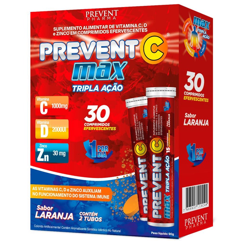 Prevent Max Tripla Acao Vitamina C D E Zinco 30 Comprimidos em Oferta na Shopee