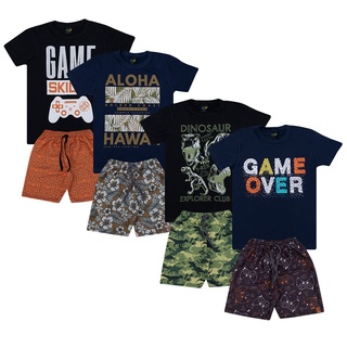 Kit 8 Peças Conjunto Infantil Masculino Menino Verão Atacado 4 camisetas e 4 Shorts 4 ao10