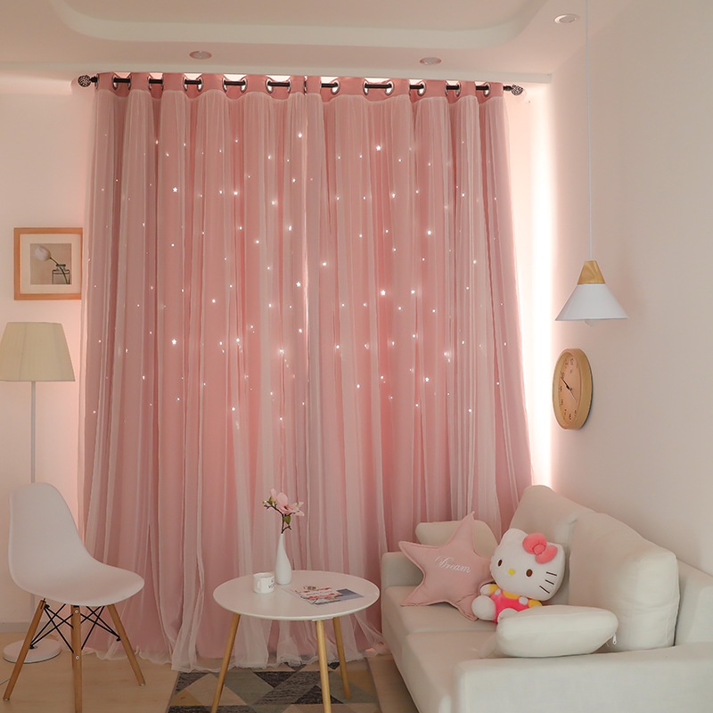 1 Peça Cortina Dupla Cor-De-Rosa Coreana Para Sala De Estar De Renda Sombra De Quarto Pano De Tule