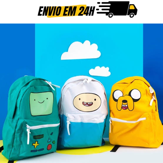 Mochila Hora de Aventura Miniso - Finn - Jake o cachorro - BMO - ADVENTURE TIME Mochila Infantil - Mochila Escolar