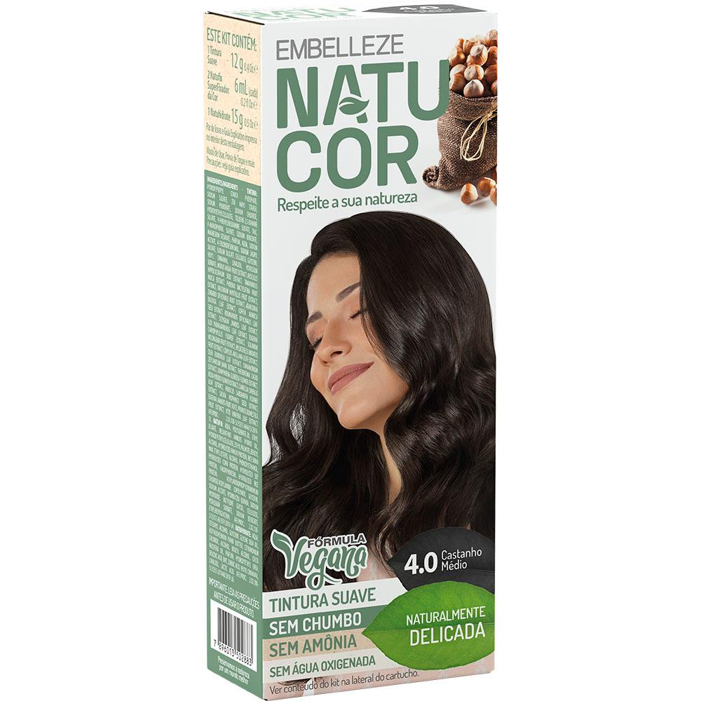 Tinta de cabelo natucor naturalmente delicada avelã castanho médio 4.0 kit completo