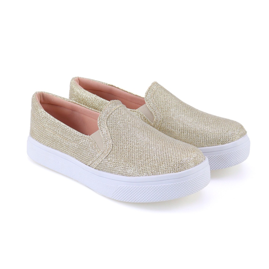 Tênis Feminino Slip on Iate Confortável Dourado E Olografico Com Gliter Tenis Sem Cadarço Calce Fácil Sapatilha Feminina Casual