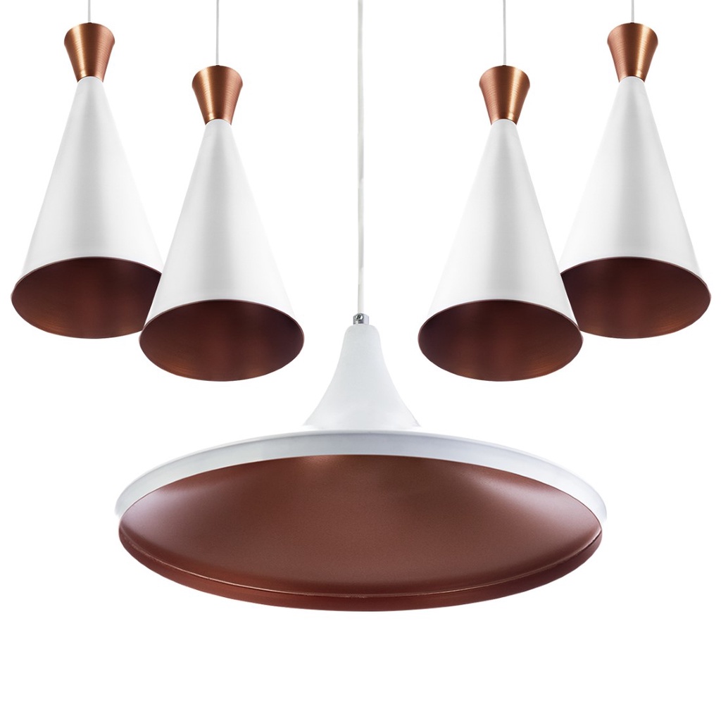 Conjunto Lustres Pendente Tom Dixon 1 Chapeu + 4 Cone Branco