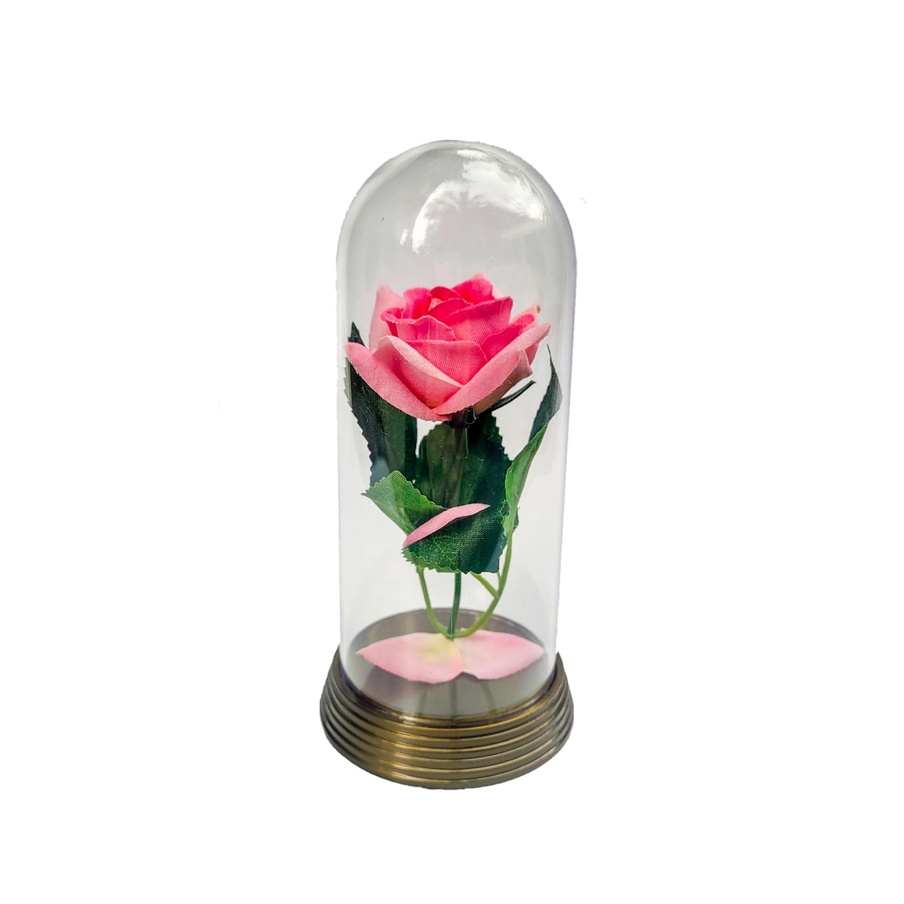 Redoma Cúpula A Rosa Encantada A Bela E A Fera / Pequeno Príncipe Base Ouro Médio Rosa Rosa