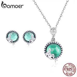 Bamoer 925 Sterling Silver Jewelry Set Brincos E Colar A Sereia Do Amor Padrão Para Meninas Presentes