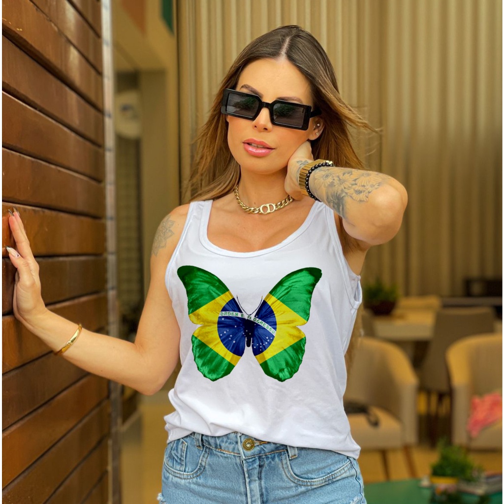 blusa tshirt brasil copa do mundo hexa, borboleta bandeira, blusinha estilosa plus size em Oferta na Shopee