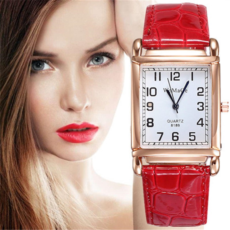 Nova Marca De Relógios Das Mulheres Praça Ouro Rosa De Pulso De Couro Moda Vermelho Feminino Relógio De Quartzo Senhoras Elegantes Analógico em Oferta na Shopee