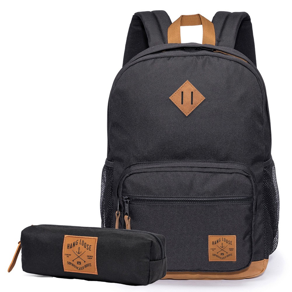Mochila Estojo Roots Original Preta Hang Loose Casual Escolar em Oferta na Shopee