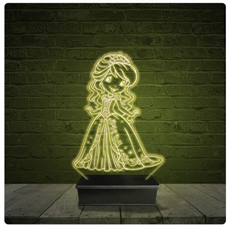 Led Luminária Acrílico Abajur - Princesa Infantil Decoração