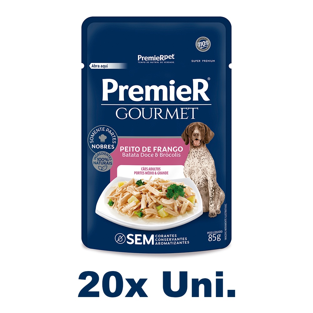 Sachê PremieR Gourmet Cães Adultos de Médio e Grande Porte Frango 85g - 20 Uni.