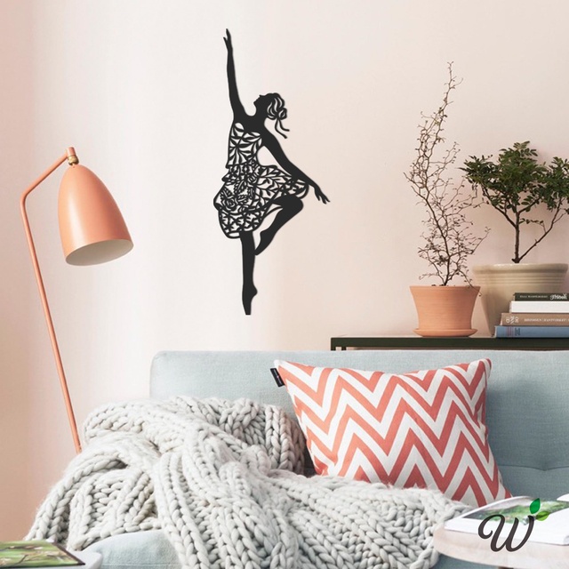Aplique 3D Escultura de Parede Bailarina Harmonie /Quadro Decorativo em MDF Preto Premium