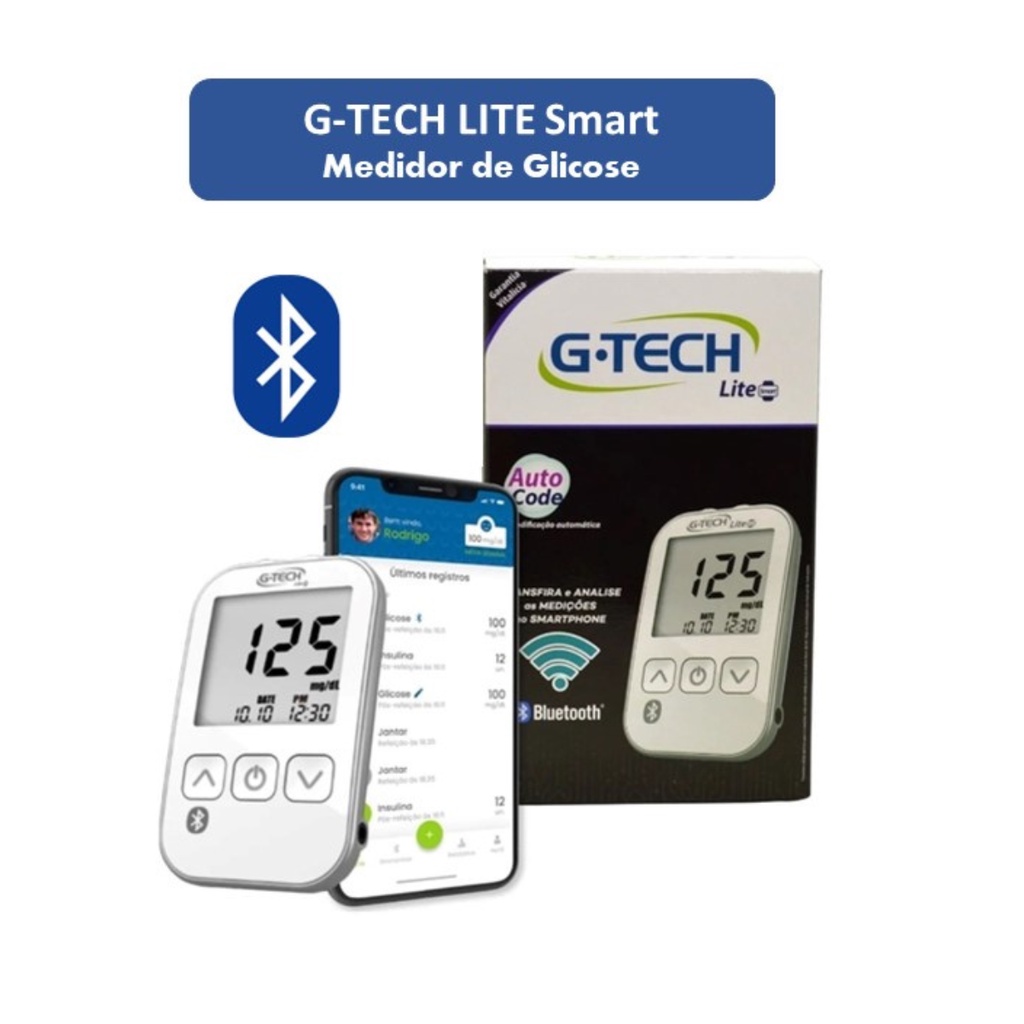 Medidor De Glicose G-tech Lite Smart Bluetooth mais Kit