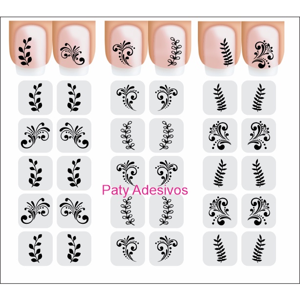Adesivos Raminho Preto E Branco 240 Película Para Unha Nail Art Linda 3D em Oferta na Shopee
