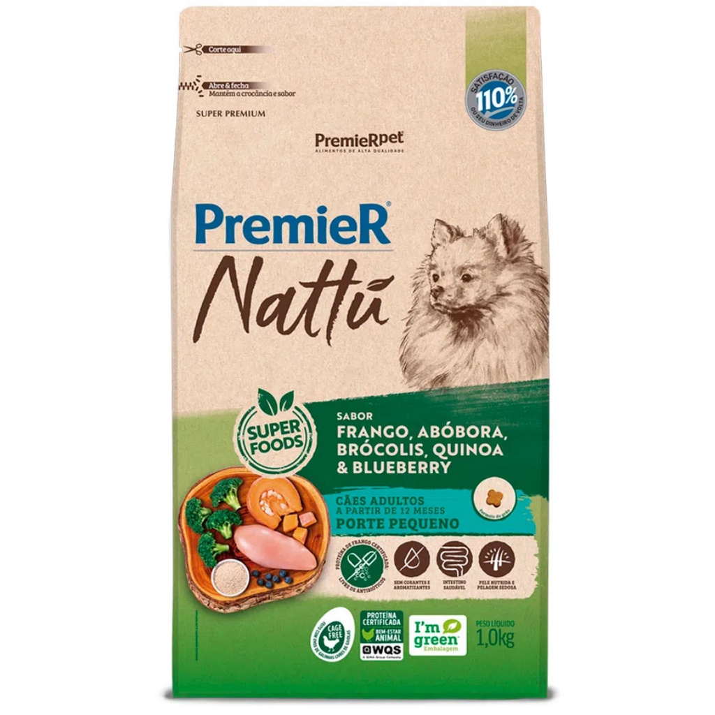 Racao Premier Nattu para Caes Adultos Porte Pequeno Abobora 1kg