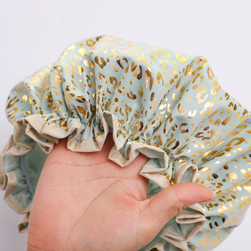 Touca De Banho De Camada Dupla À Prova D'água Cabelo Bronzeada Impressa Poliéster Algodão PEVA Para Mulheres