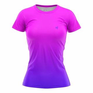 Camisa Feminina Academia Blusa Fitness Caminhada Treino Manga Curta Degrade
