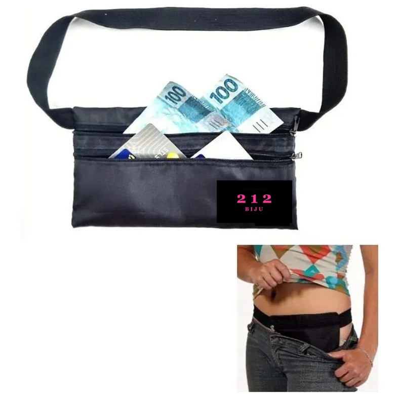 Doleira Pochete Porta Dolar Escondido Celular Anti-furto Carnaval Passaporte Viagem Grande 21*12cm 212BIJU Original