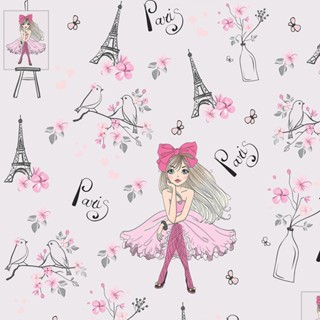 Papel de Parede Infantil Paris fundo rosa claro Flores e torre Eiffel Para Sala e Quarto Infantil em Oferta na Shopee