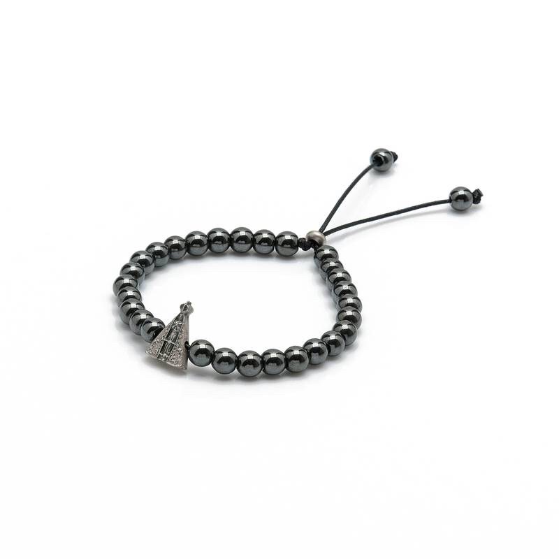 Pulseira Nossa Senhora Aparecida Pedra Hematita Ajustável