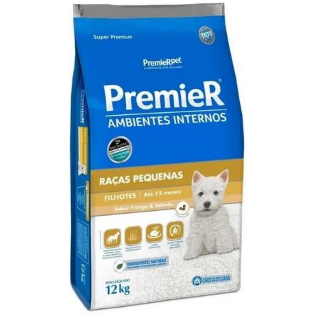 Ração Premier Ambientes Internos Cães Filhotes Pequenos 12Kg