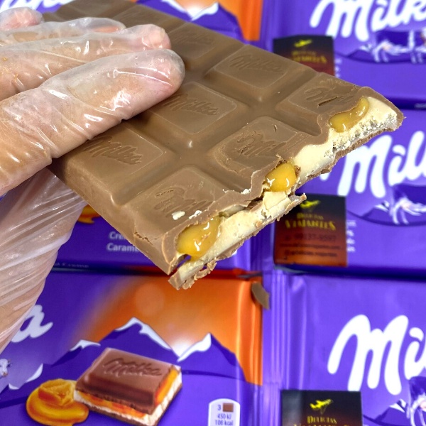 Chocolate Milka Caramel - Chocolate Ao Leite, Caramelo e Creme - Importado 100g - Embalado em caixa de isopor, veja as avaliações da loja.